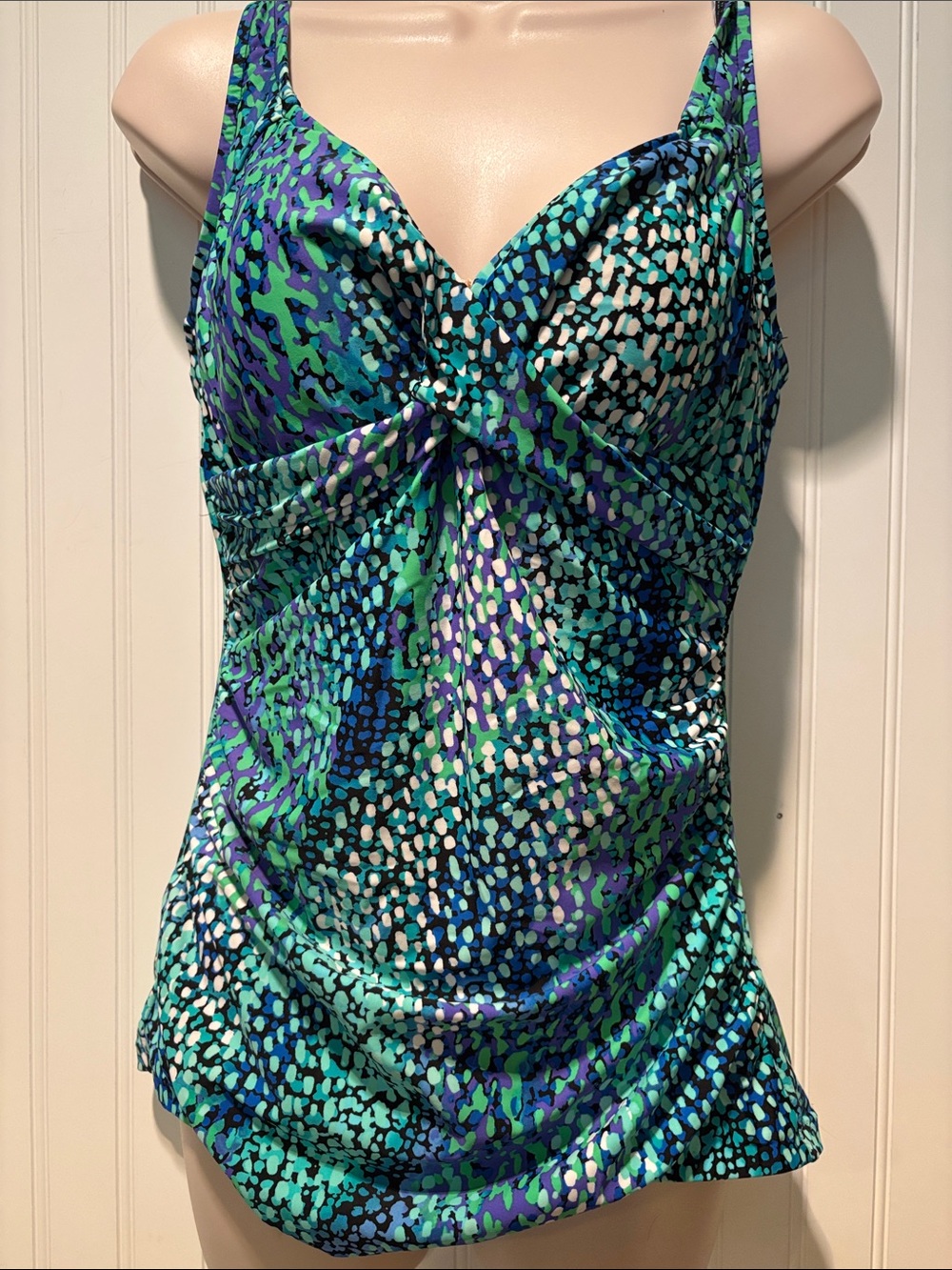 Maxine of Hollywood Twist Front Swimsuit Multi Color Print Sz 14